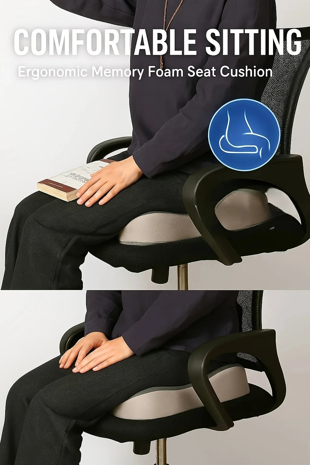 Memory Foam Seat Cushion – 3D Ergonomic Support for Comfort & Pain Relief (Car/Office)